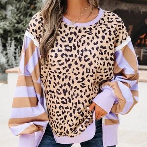 Leopard and Striped Oversized Sweater